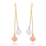 18K Gold Layered Snake Chain Link Cluster Earrings With Tri-Tone Sun Drops 21.0623