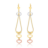 18K Gold Layered Snake Chain Link Dangle Earrings with Tri-Tone Hearts 21.0624