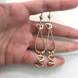 18K Gold Layered Snake Chain Link Dangle Earrings with Tri-Tone Hearts 21.0624