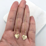 18K Gold Layered Long Threader Earrings with Heart Design 21.0627