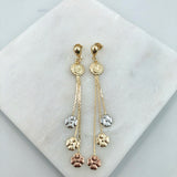 18K Gold Layered Tri-Tone Sun & Clover Drop Dangle Earrings 21.0628