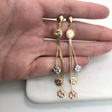 18K Gold Layered Tri-Tone Sun & Clover Drop Dangle Earrings 21.0628