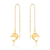 18K Gold Layered Dolphin Drop Long Threader Earrings 21.0630