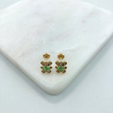 18K Gold Layered Green Cubic Zirconia Bear Plugs Kids Earrings 21.0632/8