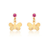 18K Gold Layered Pink Cubic Zirconia Butterfly Design Plugs Kids Earrings 21.0634/7