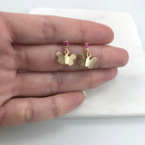 18K Gold Layered Pink Cubic Zirconia Butterfly Design Plugs Kids Earrings 21.0634/7