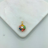 18K Gold Layered Multicolor Rhinestones Flower Shape Pendant 31.0023/2/17/29/30