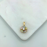 18K Gold Layered Multicolor Rhinestones Flower Shape Pendant 31.0023/2/17/29/30