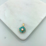 18K Gold Layered Multicolor Rhinestones Flower Shape Pendant 31.0023/2/17/29/30