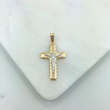 18K Gold Layered Two Tones Texturized Jesus Cross Charm 31.0042