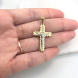 18K Gold Layered Two Tones Texturized Jesus Cross Charm 31.0042