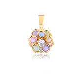 18K Gold Layered Clear Cubic Zirconia Center with Assorted Rhinestone Flower Design Pendant 31.0079/3/6/30/92