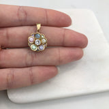 18K Gold Layered Clear Cubic Zirconia Center with Assorted Rhinestone Flower Design Pendant 31.0079/3/6/30/92