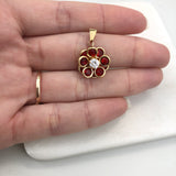 18K Gold Layered Clear Cubic Zirconia Center with Assorted Rhinestone Flower Design Pendant 31.0079/3/6/30/92