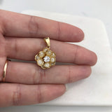 18K Gold Layered Clear Cubic Zirconia Center with Assorted Rhinestone Flower Design Pendant 31.0079/3/6/30/92