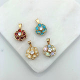 18K Gold Layered Clear Cubic Zirconia Center with Assorted Rhinestone Flower Design Pendant 31.0079/3/6/30/92