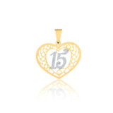 18K Gold Layered Two-Tone Cut Out Heart Shape 15th Quinceañera Pedant 31.0133