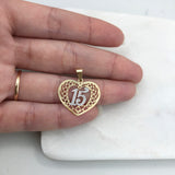 18K Gold Layered Two-Tone Cut Out Heart Shape 15th Quinceañera Pedant 31.0133