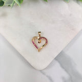 18K Gold Layered Pink Cubic Zirconia Heart Shape Charm 33.0108