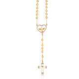 18K Gold Layered Oro Laminado CZ Details Heart & Dove Beaded Rosary 71.0136/1-20,22