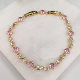 18K Gold Layered Linked Clear & Pink Cubic Zirconia Bracelet 73.0086-7.5