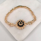 18K Gold Layered Clear & Black Cubic Zirconia Flower Design Gold Linked Bracelet 73.0121-7.5