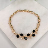 18K Gold Layered Clear & Black Cubic Zirconia Gold Linked Bracelet 73.0124-7.5