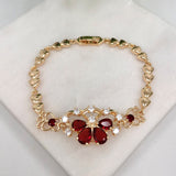 18K Gold Layered Clear & Red Cubic Zirconia Butterfly Design Gold Linked Bracelet 73.0126-7.5