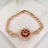 18K Gold Layered Clear & Red Cubic Zirconia Flower Design Gold Linked Bracelet 73.0128-7.5