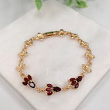 18K Gold Layered Red Cubic Zirconia Gold Flower Design Linked Bracelet 73.0153-7.5