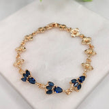 18K Gold Layered Blue Cubic Zirconia Gold Flower Design Linked Bracelet 73.0162-7.5