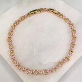 18K Gold Layered Light Pink Cubic Zirconia & Heart Shape Link Bracelet 73.0175-7.5