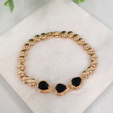 18K Gold Filled Oro Laminado Black Tear Shape Zirconia Circle Design Link Bracelet 73.0189-7.5