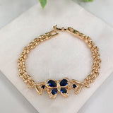 18K Gold Layered Blue Cubic Zirconia Butterfly Design Gold Linked Bracelet 73.0229-7.5