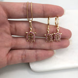 18k Gold Layered Pink Micro CZ Cutout Turtle Necklace & Earrings Set 93.0178